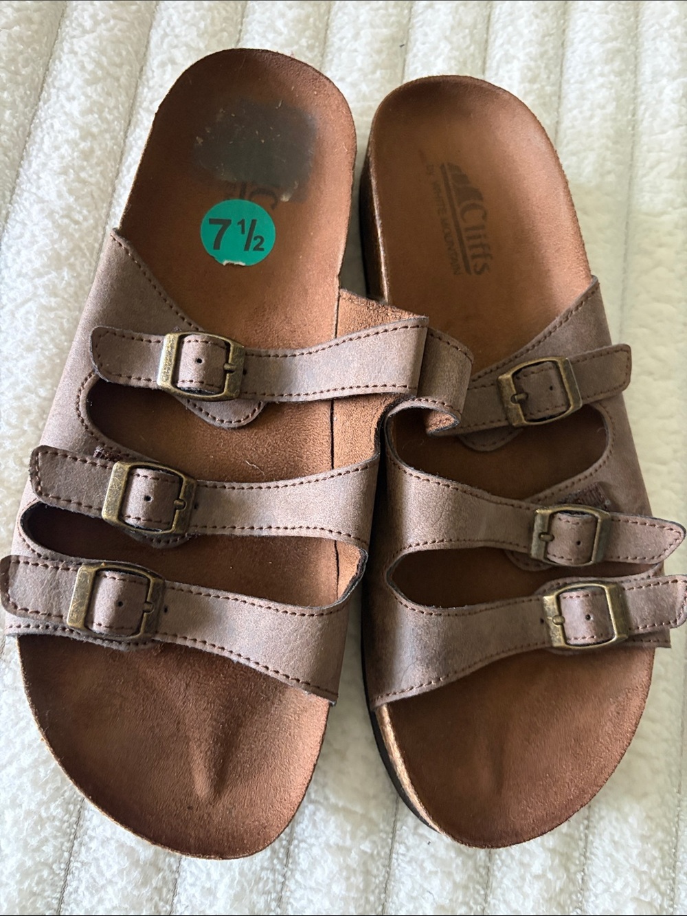 Cliffs by WHITE MOUNTAIN Brown Triple-Strap Buckle Slide Sandals